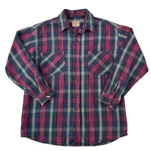 Men’s St. John Bay Distressed Plaid 100% Cotton Button Up Flannel Shirt (Sz L)